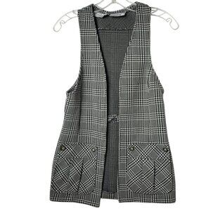 Campus Casuals Vtg Houndstooth Vest With Button Accents & Pockets Blk/wht Small